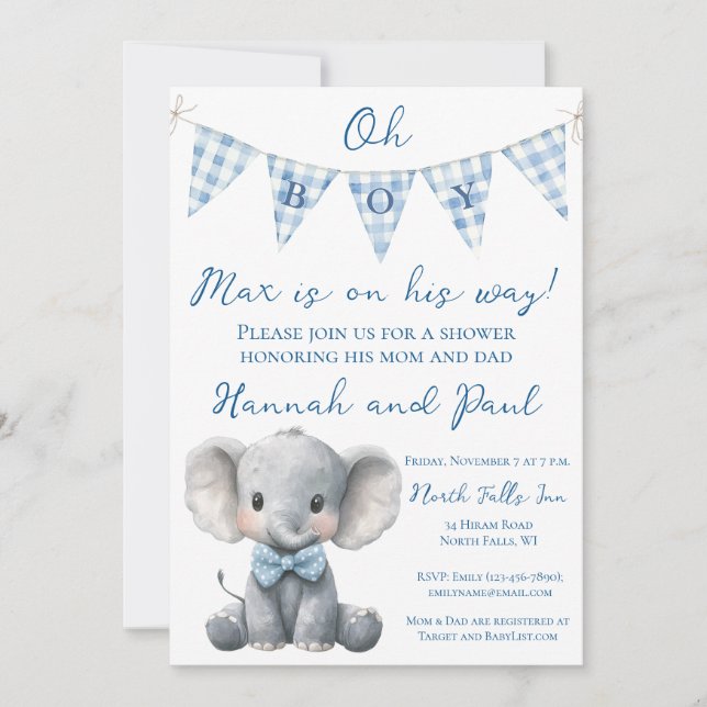 Convites Oh Boy Baby Shower Invitation with Book Request (Frente)
