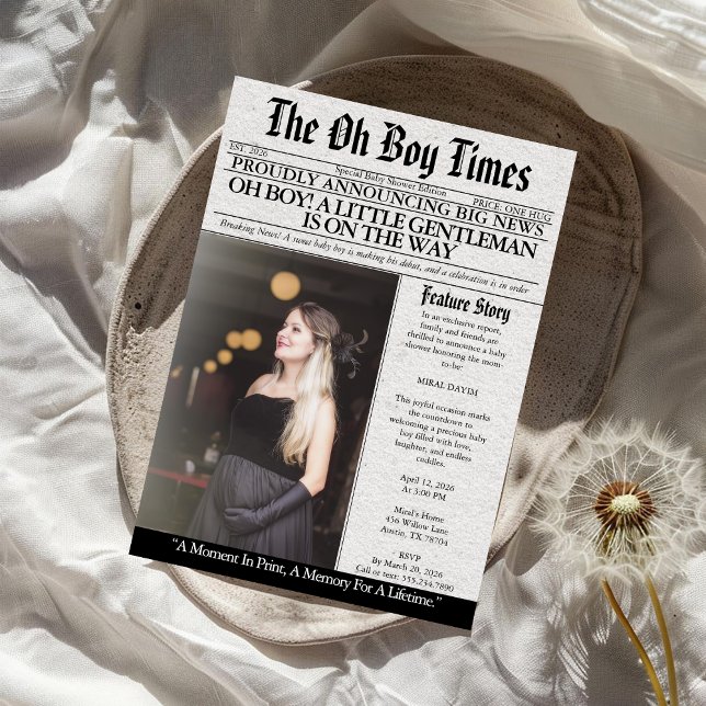 Convites Oh Boy Baby Shower Newspaper Unique Fun Photo (Criador carregado)