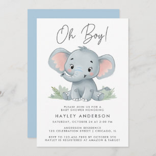 Convites Oh Boy Blue Baby Elephant Chá de fraldas