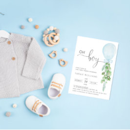 Convites Oh Boy Blue Balloon Eucalyptus Chá de fraldas Invi