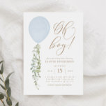 Convites Oh Boy Blue Balloon Eucalyptus Chá de fraldas Invi<br><div class="desc">Convide amigos e familiares a compartilharem a alegria da chegada do seu pequeno com este convite para chá de fraldas,  com balões de aquarela e eucalipto com tipografia de ouro.</div>