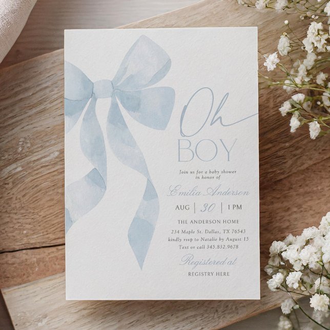 Convites Oh Boy Blue Bow Baby Shower (Criador carregado)