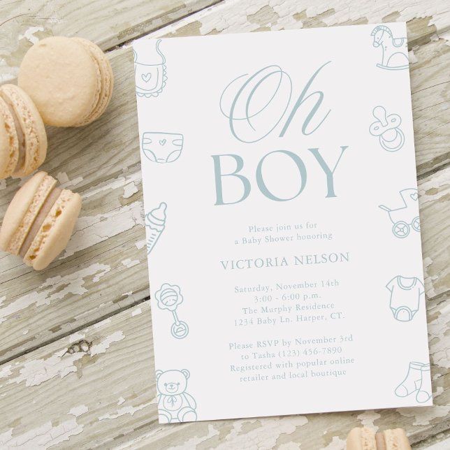 Convites Oh Boy Blue Hand Drawn Baby Shower (Criador carregado)