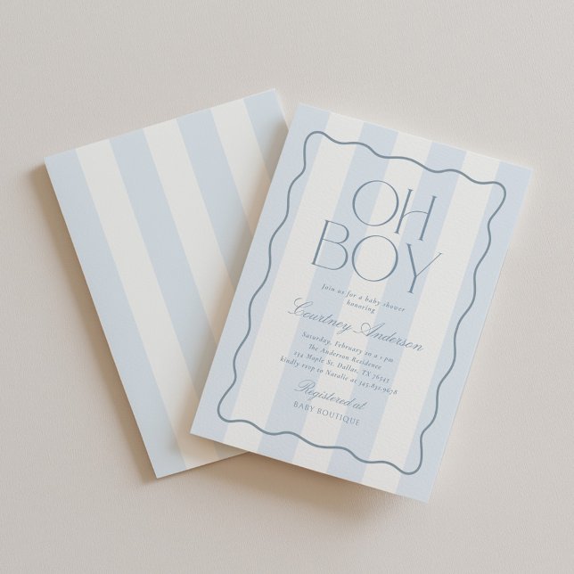 Convites Oh Boy Blue Modern Striped Baby Shower (Criador carregado)