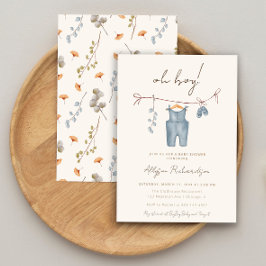 Convites Oh Boy boho aquarela roupas de bebê chá azul