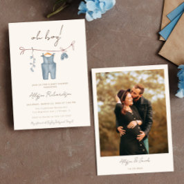 Convites Oh Boy Boho roupas de bebê chá de fraldas azul