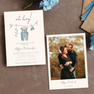 Convites Oh Boy Boho roupas de bebê chá de fraldas azul