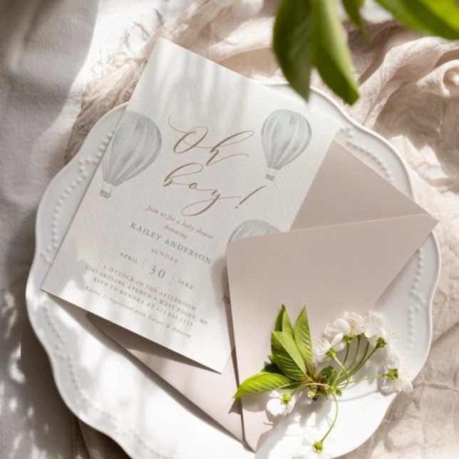 Convites Oh Boy - Chá de fraldas Menino Balão de Ar Quente (Criador carregado)