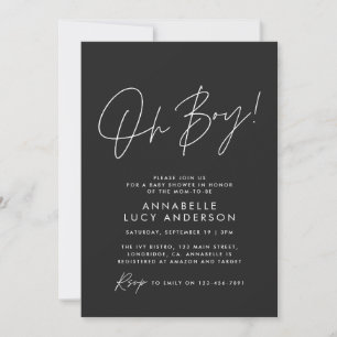 Convites oh Boy chá de fraldas script baby elegante