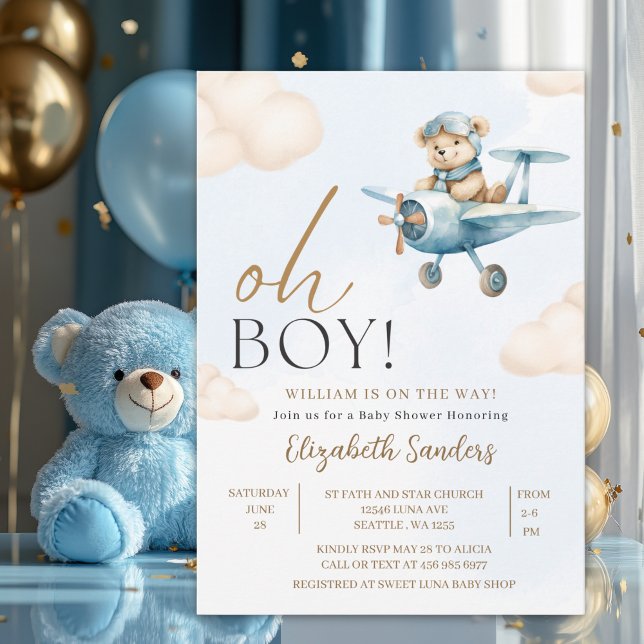 Convites Oh Boy,  Cute Bear Baby shower boy (Criador carregado)