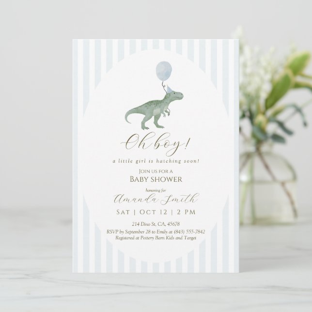Convites Oh Boy Dinosaur Baby Shower Invitation (Em pé/Frente)
