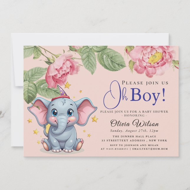 Convites Oh Boy Elephant Baby Shower Invitation (Frente)