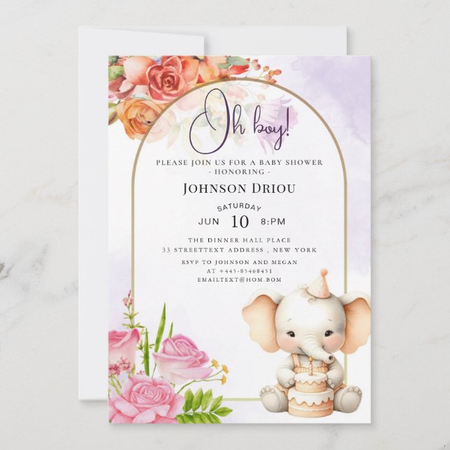 Convites Oh Boy Elephant Baby Shower Invitation (Frente)