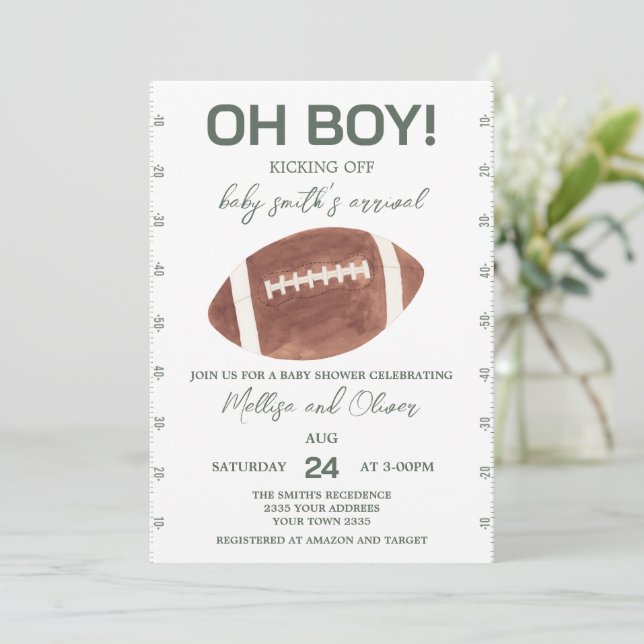 Convites Oh Boy Football Baby Shower (Em pé/Frente)