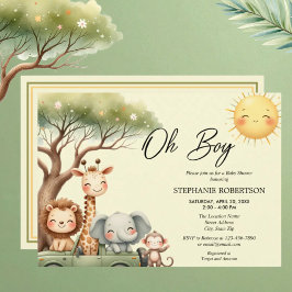 Convites Oh boy fun safari animal boy baby shower