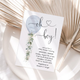 Convites Oh Boy Greenery Chá de fraldas Balão, Dusty Blue