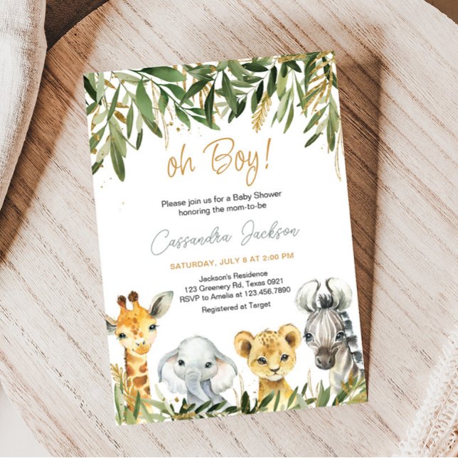 Convites Oh Boy Greenery Safari Chá de fraldas (Safari Animals Baby Shower Invitation)