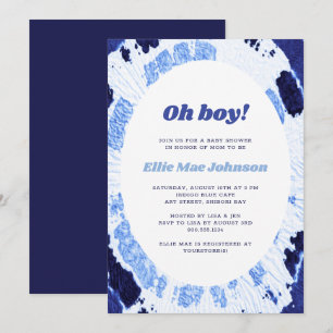 Convites Oh Boy Indigo Azul Shibori Tie Dye Chã de Bebê