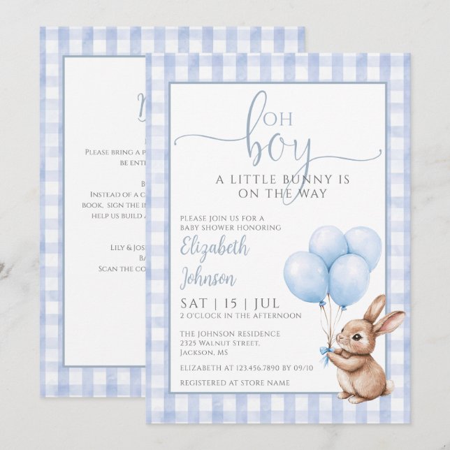 Convites Oh Boy Little Bunny Blue Baby Shower All In One (Frente/Verso)