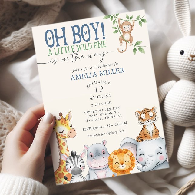 Convites Oh Boy Little Wild One Safari Animals Baby Shower (Oh Boy Little Wild One Safari Animals Baby Shower Invitation)