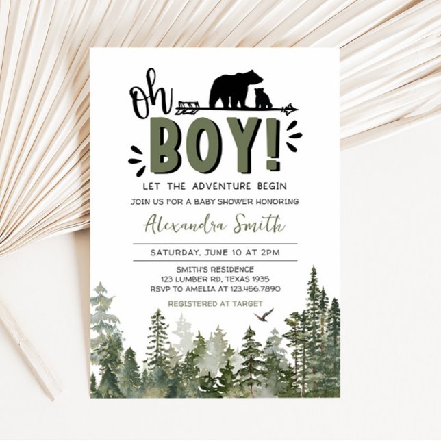 Convites Oh Boy Lumberjack Chá de fraldas (Rustic Pine Trees Baby Shower Invitation)
