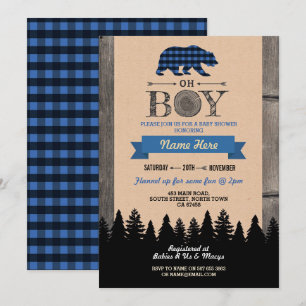 Convites Oh Boy Lumberjack Chá de fraldas Blue Bear Convide