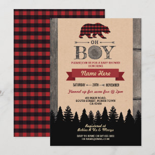 Convites Oh Boy Lumberjack Chá de fraldas Red Bear Convide