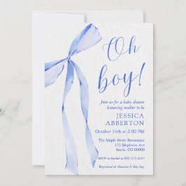 Convites Oh boy! Modern Blue bow baby shower