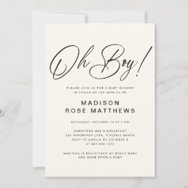 Convites Oh Boy Modern Script Dusty Blue Baby Shower  Invit