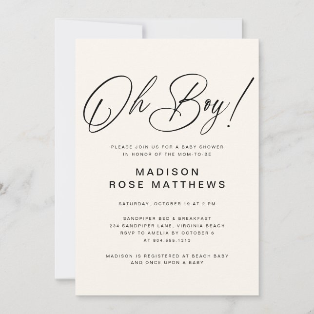 Convites Oh Boy Modern Script Dusty Blue Baby Shower  Invit (Frente)