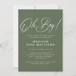 Convites Oh Boy Modern Script Sage Olive Baby Shower