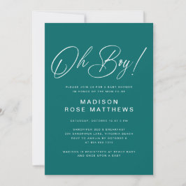 Convites Oh Boy Modern Script Teal  Baby Shower  
