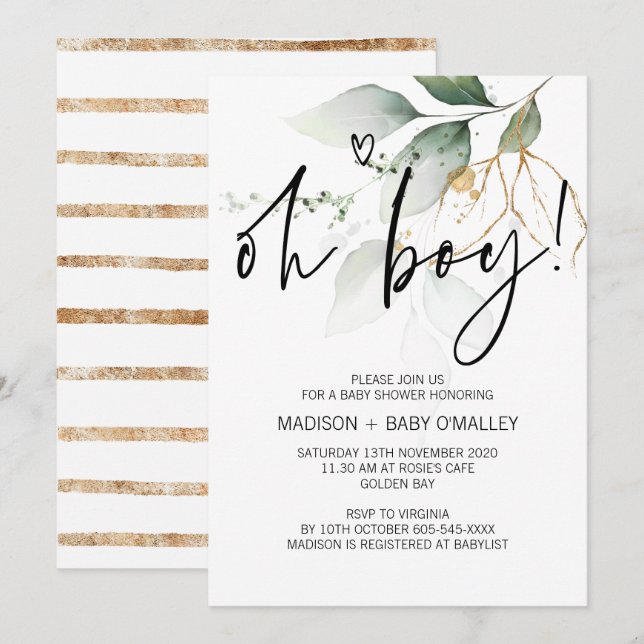 Convites Oh Boy Party Moderno Eucalyptus (Frente/Verso)
