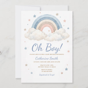 Convites Oh Boy Pastel Arco-íris Chá de Bebê Estrelas Brilh