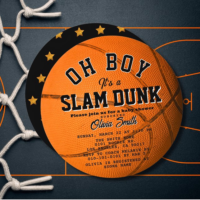 Convites Oh Boy Slam Dunk Basketball Boy Baby Shower Circle (Criador carregado)