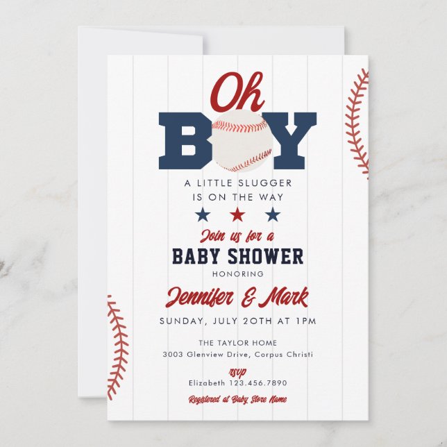 Convites Oh Boy Slugger Baseball All In One Baby Shower (Frente)