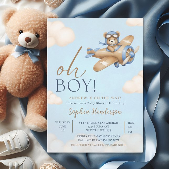 Convites Oh Boy, Teddy Bear Baby shower boy (Criador carregado)