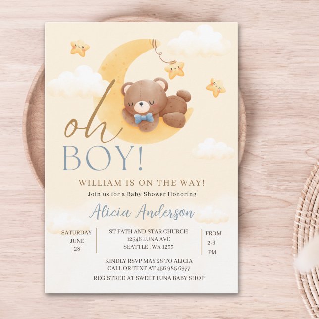 Convites Oh Boy,  Teddy Bear Baby shower boy (Criador carregado)