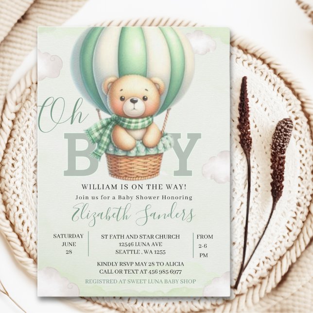 Convites Oh Boy,  Teddy Bear Baby Shower Boy (Criador carregado)