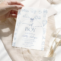 Oh Boy Toile De Jouy Berçário Azul Chá De Bebê 