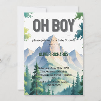 Convites Oh Boy Watercolor Woodland Mountain Baby Shower