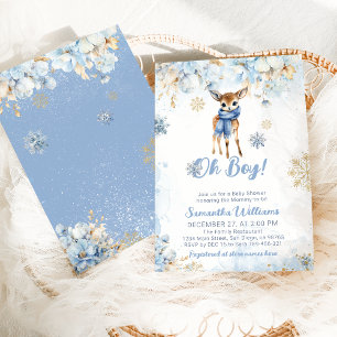 Convites Oh Boy Winter Blue Floral & Deer Chá de fraldas