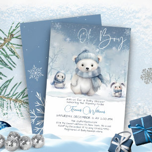 Convites Oh Boy Winter Woodland Baby Shower Editável