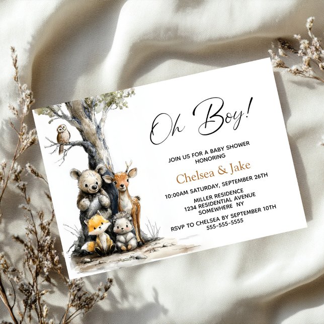 Convites Oh Boy Woodland Animals Baby Shower Invitation (Criador carregado)