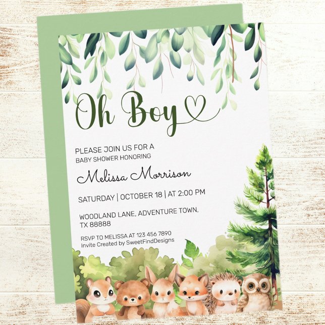 Convites Oh Boy Woodland Baby Chá (Oh Boy Woodland Baby Boy Shower Invitation)
