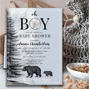 Convites Oh Boy Woodland Bears Boy Chá de fraldas