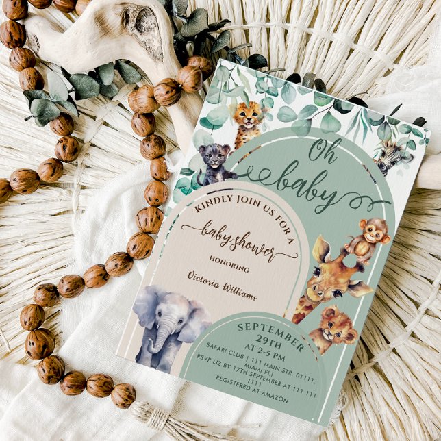 Convites Oh, Chá de fraldas de Animais Safari da Selva de B (Criador carregado)