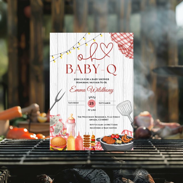 Convites Oh Chá de fraldas de Baby Q Rapariga CHURRASCO Rus (bottle pacifier red gingham check bbq baby shower invitations backyard plaid barbecue country out )