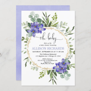 Convites Oh chá de fraldas de menina verde roxo