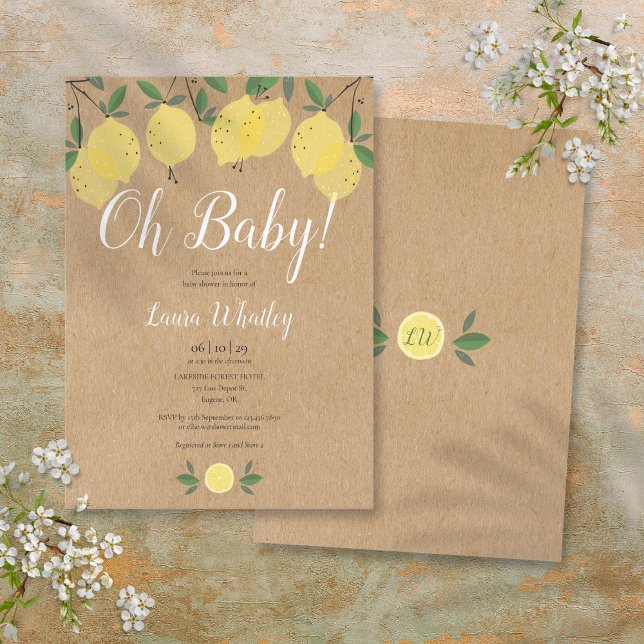 Convites Oh, Chá de fraldas do Bebê Rustic Boho Lemons (Oh Baby Rustic Boho Lemons Baby Shower Invitation)